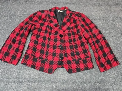 Blazer Coldwater Creek Mujer 18W Rojo Negro Cuadros Tweed Forrado 3 Botones Chaqueta Foto 1 de 4