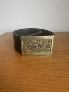Vintage Tanside Ltd Brass Belt Buckle American Civil War Design & Leather Belt - Picture 1 of 11