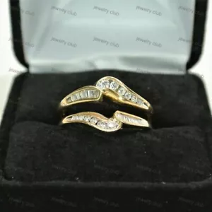 2 Ct Baguette Round Diamond Engagement Wrap Enhancer Ring 14K Yellow Gold Finish - Picture 1 of 7