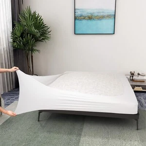 Box Spring Cover Queen Size - Jersey Knit & Stretchy Queen/Queen XL, White  - Picture 1 of 6