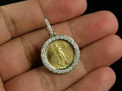 圆形切割模拟钻石 14K 黄金饰面硬币定制男士吊坠 — 第 1/4 张图片