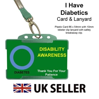 QUANTUM LEAP Diabetics Diabetes Hidden Disability Awareness Green Card & Green Plain Lanyard
