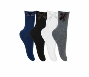 GIRLS ANKLE COTTON RICH SOCKS WITH BOW TOP QUALITY FASHION SCHOOL - Picture 1 of 8