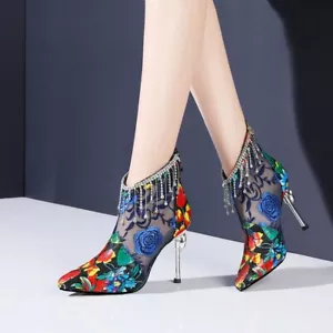 Para mujeres Sexy Tacones de aguja altos Botas al tobillo Espalda con cremallera Puntera puntiaguda Zapatos Cóctel - Imagen 1 de 12