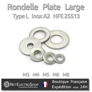 Rondelle Large (L) Inox A2, M3 M4 M5 M6 M8, Lot 5 à 100 pcs - Picture 1 of 2
