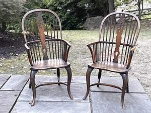 Antique English Prince Of Wales Windsor Arm Chairs—A Pair - Picture 1 of 6