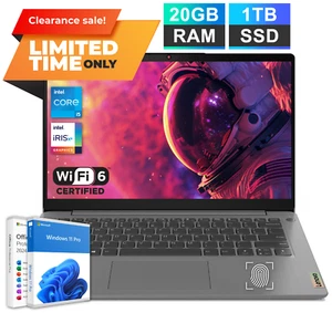 Lenovo IdeaPad 3 Laptop Computer FHD 14" Intel i5 20GB RAM 1TB SSD Office 2024 - Picture 1 of 10