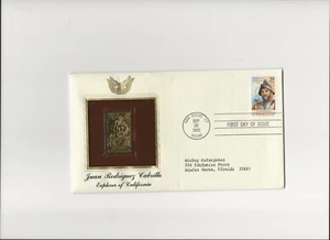 JUAN RODRIGUEZ CABRILLO Erster Ausgabetag goldene Stempel Replik 28. SEPT. 1992 - Bild 1 von 3