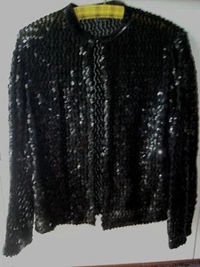 Vintage 60s Mona Pailetten Kastenjacke Abendjacke schwarz halbtransparent - Bild 1 von 6