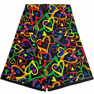 African Fabric Wax Print Ankara Heart design 100% Cotton Ankara 4 Yards Material - Picture 1 of 12