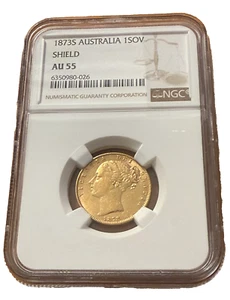 Australia 1873s Gold 1 Sovereign NGC AU55 Shield Victoria - Picture 1 of 2