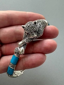 Rich Blue Turquoise Marcasite 925 Sterling Silver Tiger Bracelet - Picture 1 of 8