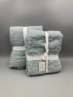 Pottery Barn linho belga ponto floral farsa S/2 azul mineral King #9314C - Imagem 1 de 4