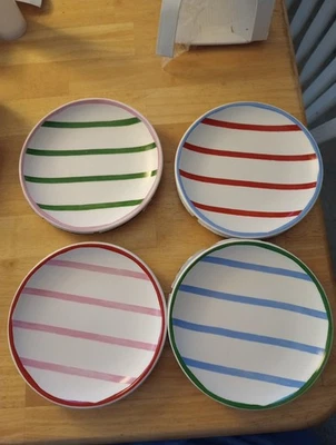 "Nuevo Umbral Rayas Aperitivo 6"" Platos Gres Blanco con Rayas Juego de 4" Foto 1 de 4