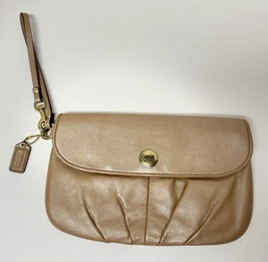 Coach Wristlet Clutch Golden Metallic Leather Handbag Purse - Picture 1 of 11