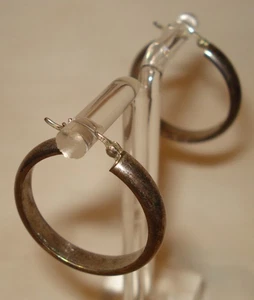 Vntg Sterling Silver 925 Round Solid Hoop Loop Dangle Drop Pierced Ear Earrings - Bild 1 von 5