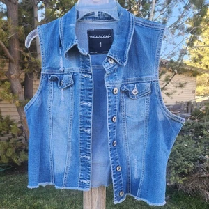 Chaqueta de mezclilla para mujer Maurice's talla grande chaleco desgastado talla 1 busto 41"  - Imagen 1 de 9