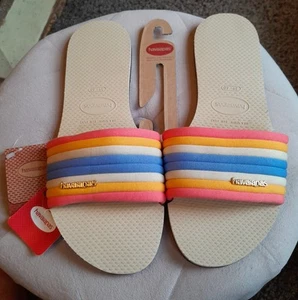 Havaianas Malta sandgraue Pantoletten, gestreifte Slipper Sandalen Größe 8-9 UVP 38 £ NEU - Bild 1 von 7