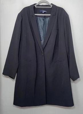 Blazer Denim Longline Talla Grande 32W Negro Un Botón Chaqueta Oficina Gótico Oscuro Foto 1 de 4