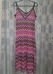 Womens Sz L Multi Chevron Stretch Knit Maxi Side Slits Beach Resort Sundress EUC - Picture 1 of 7