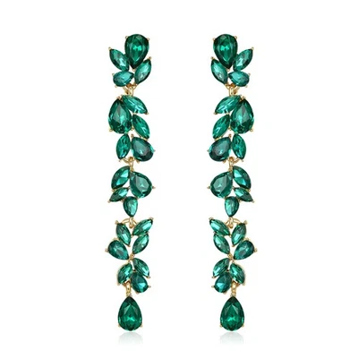 Pendientes Día de San Patricio, racimo de diamantes de imitación verde esmeralda chapado en oro araña Foto 1 de 4