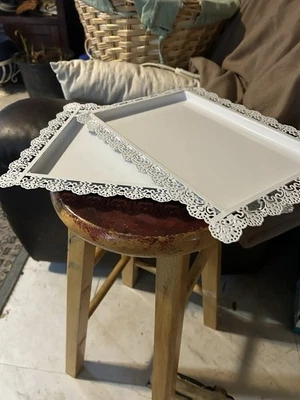 2 Piece Rectangle Iron Cup Cake Serving Tray Fruit Desert Plates For Party - Image 1 of 4