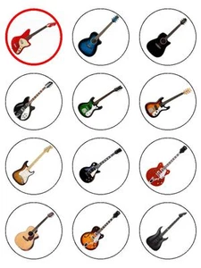 12 x Guitarras Mezcla 2" PAPEL DE ARROZ PREMIUM PRECORTADO Taza Comestible Pastel/Pastel Toppers - Imagen 1 de 1