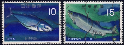 1966-67 Japan SC# 863-867 - Skipjack Tuna - Chum Salmon - 2 Different - Used - Image 1 of 2
