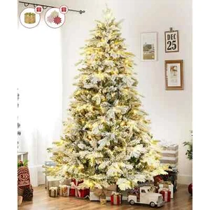 Vrilay 6ft Pre-Lit Snow Flocked Artificial Christmas Tree w/ 1000 Tips 300 Light - Picture 1 of 1