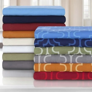 Traditional 100% Cotton Flannel Trellis Or Solid Bed Sheet Set with Pillow cases - Picture 1 of 124