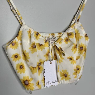 Mooloola Size 10 / S Bustier Yellow Daisy Sunflower Crop Top Summer 90s Y2K - Image 1 of 4