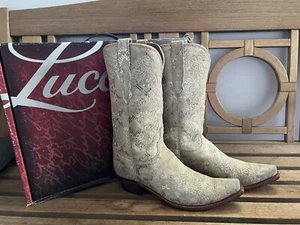 Lucchese 10 Suede Stone Python Snake Print Western Cowboy Cowgirl Wedding - Picture 1 of 13