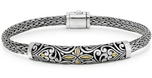 DEVATA Bali 18K Gold Sterling Silver Dragon Bone Chain Bracelet DBK6715TT L/8.0" - Picture 1 of 12