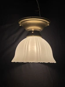 REVERDRAHTETE antike Vintage viktorianische Art Deco Deckenleuchte Puddingglas - Bild 1 von 17