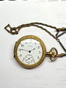 Elgin 6S 15 Jewel Open-Face With Deer/Elk Motif on Back Case - Picture 1 of 10