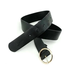 Brandy Melviile Golden Round Buckle Black Designer Belt for Women's - Picture 1 of 6