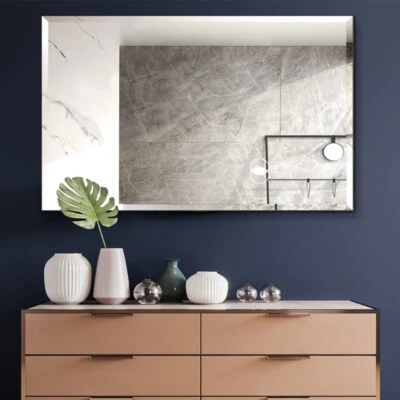 Unframed Beveled Edge Wall Mirrors Frameless For Bathroom Bedroom Cloakroom Gym - Image 1 of 4