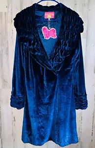 Chaqueta Abrigo Plumero RICH FASHION Terciopelo Verde Azulado Satinado Volantes Talla 6 NUEVA CON Etiqueta - Imagen 1 de 12