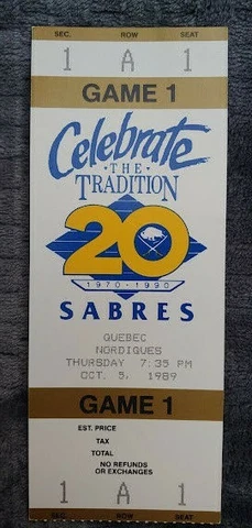 Vintage Buffalo Sabres Ticket Stub Game 1 20th Ann. Quebec Nordiques 10/5/1989 Cover