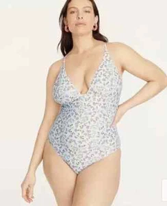 J. Crew Plunge V Neck Cloud Meadow Floral One Piece Swimsuit Size 24 3X NEW - Picture 1 of 8