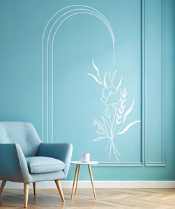 Minimalist Arch Floral Wall Decal – Modern Line Art Vinyl Sticker se268 - Picture 1 of 9