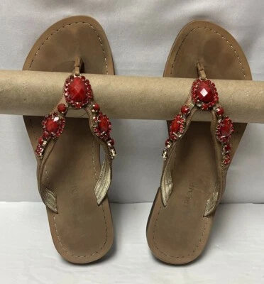 Ivanka Trump Women's Flat Sandals Red Stone Sz 8.5M Western Thong Slide - Image 1 of 4