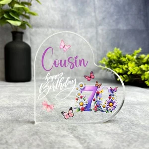 Cousin 70th Birthday Present Purple Chamomile Floral Heart Plaque Keepsake Gift - Picture 1 of 3