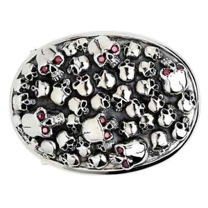 925 Sterling Silver Stack Skull Belt Buckle Biker Jewelry - Picture 1 of 5