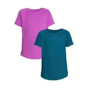 2Pk Athletic Works Girls Core Tee M(7/8) Blue/Pink Shortsleeve Pullover Crewneck - Picture 1 of 5
