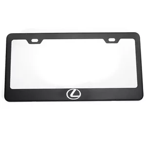For Lexus License Plate Frame Matte Black W/ Chrome Logo Engraved Cap Stainless - Foto 1 di 12