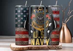 20 oz Tumbler, US Navy tumbler, patriotic with a flag, military - Picture 1 of 2