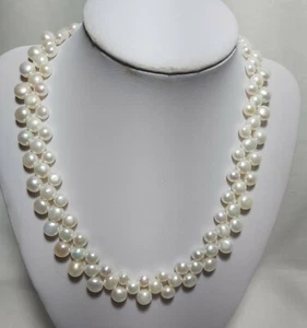 3 Rows cultured freshwater pearls 6.5-8.5mm 4A outstanding Bridal necklace L42cm - Bild 1 von 6