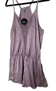 Lulus Romper Satin Lace Shorts Womens Purple Womens Size Medium NWT