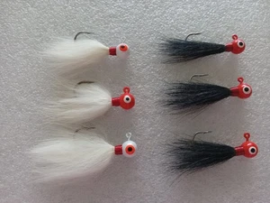 Smoo's Custom Jigs (6) 1/8 Oz. Rabbit & Kid Goat Hair Jigs White/Black *1115 - Picture 1 of 1
